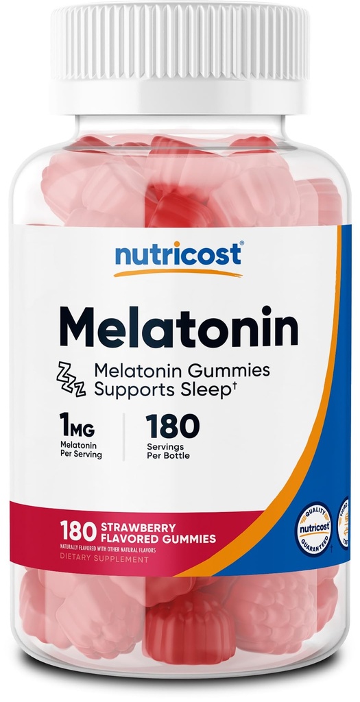 Nutricost Melatonin 1mg, 180 Gummies, Aroma di fragole - Gluten Free, Non OGM, No Corn Syrup
