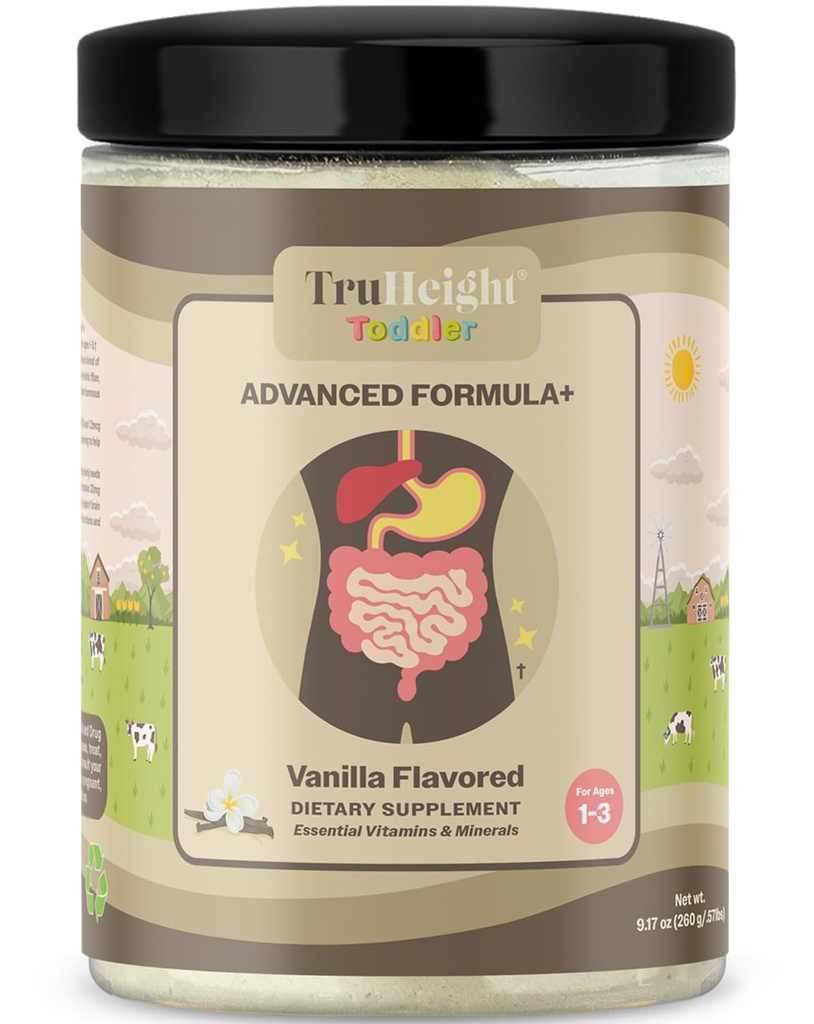 TruHeight Toddler Advanced Formula+ (Vanilla) 16 Vitamine Comprese C, D, Proteine & Iron per 1, 2, 3 Anni Vecchio, Latte Basato Nutrizione Nutritiva, Toddler Nutrizione Completa 12-36 Mesi - Non OGM