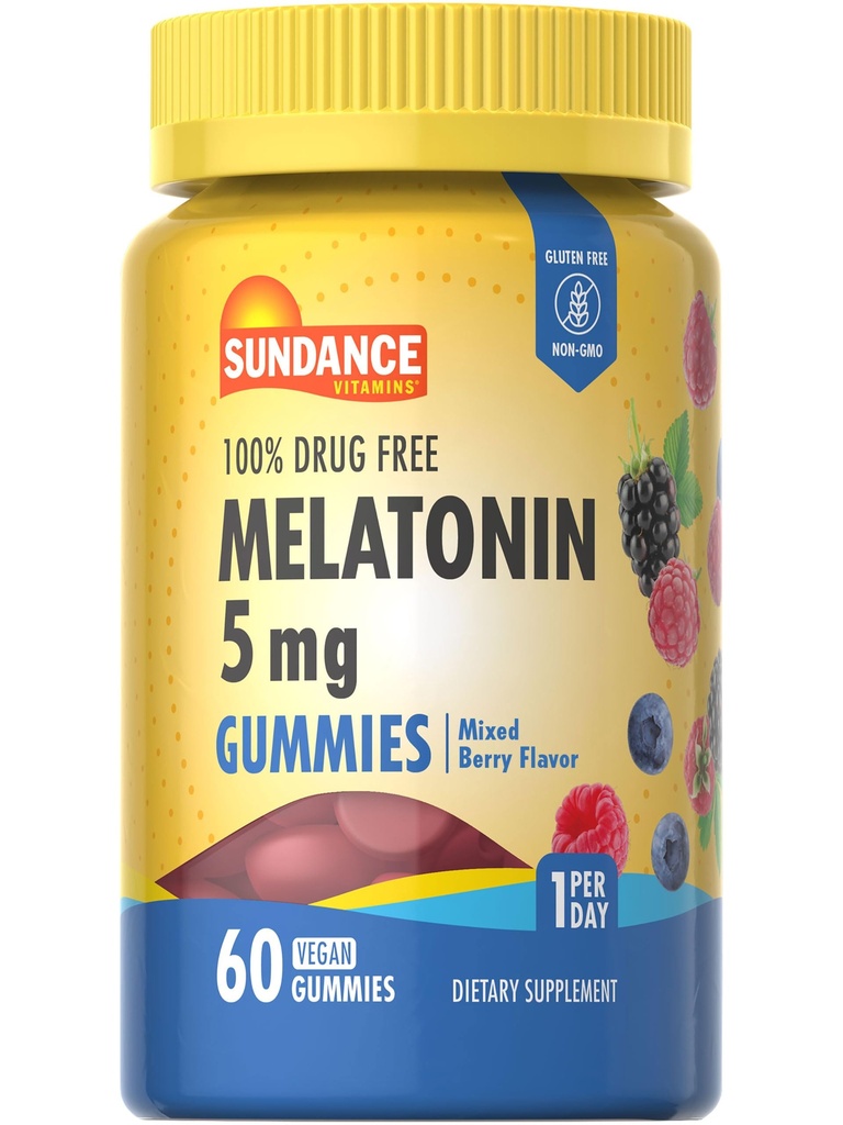 Sundance Melatonin Gummies 5mg | 60 Count | Mixed Berry Flavor | Vegan, Non-GMO & Gluten Kostenlose Ergänzung für Erwachsene
