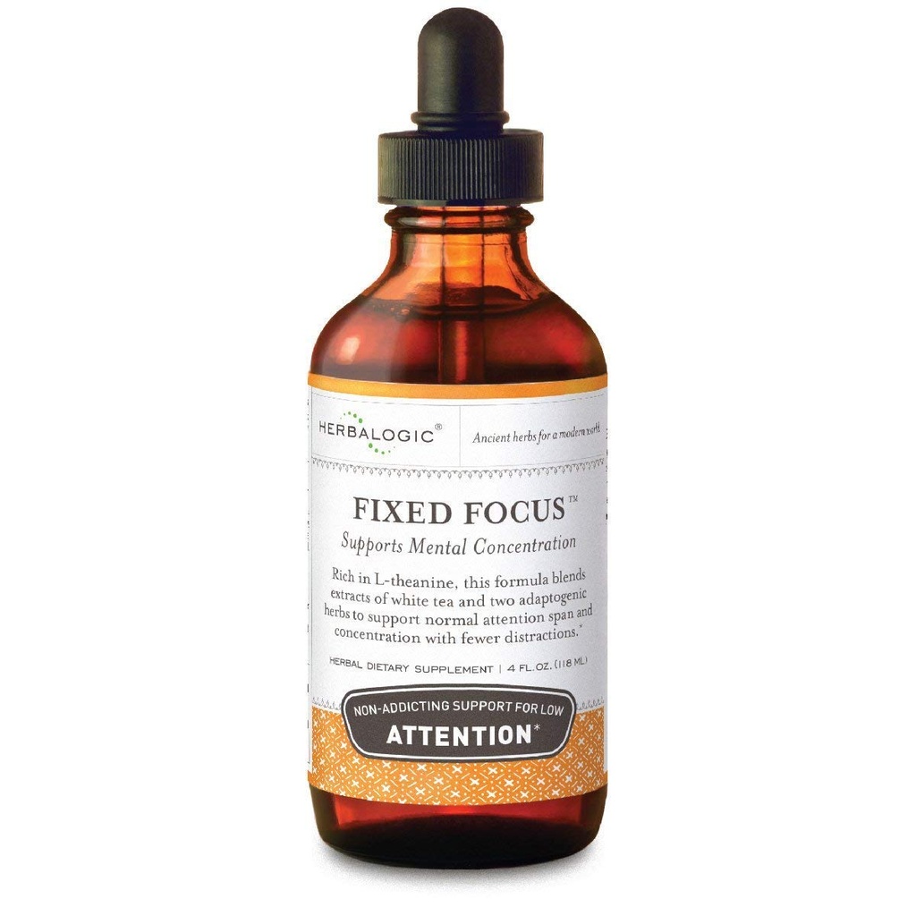 Herbalogic - Fixed Focus Liquid Herb Drops - Supporto non addizionale per una maggiore attenzione, concentrazione e messa a fuoco - Contiene tè bianco, una fonte naturalmente bilanciata di L-teanina e caffeina - 4 Fl. Oz.