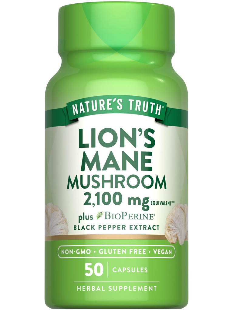 Natura's Verità Lions Mane Supplemento capsule | 2100mg | 50 Count | con BioPerine | Vegan, Non GMO & Gluten Free Extract Formula