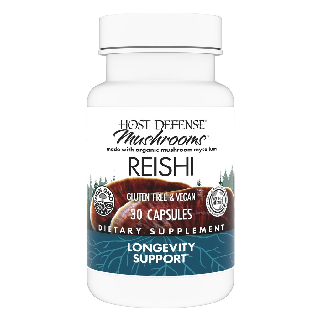 Host Defense Reishi Capsules - Supplément de soutien à la santé cardiaque et immunitaire - Supplément de champignons pour soutenir l'énergie et la vitalité - Supplément de Reishi pour aider le bien-être général - 30 capsules (15 portions)*
