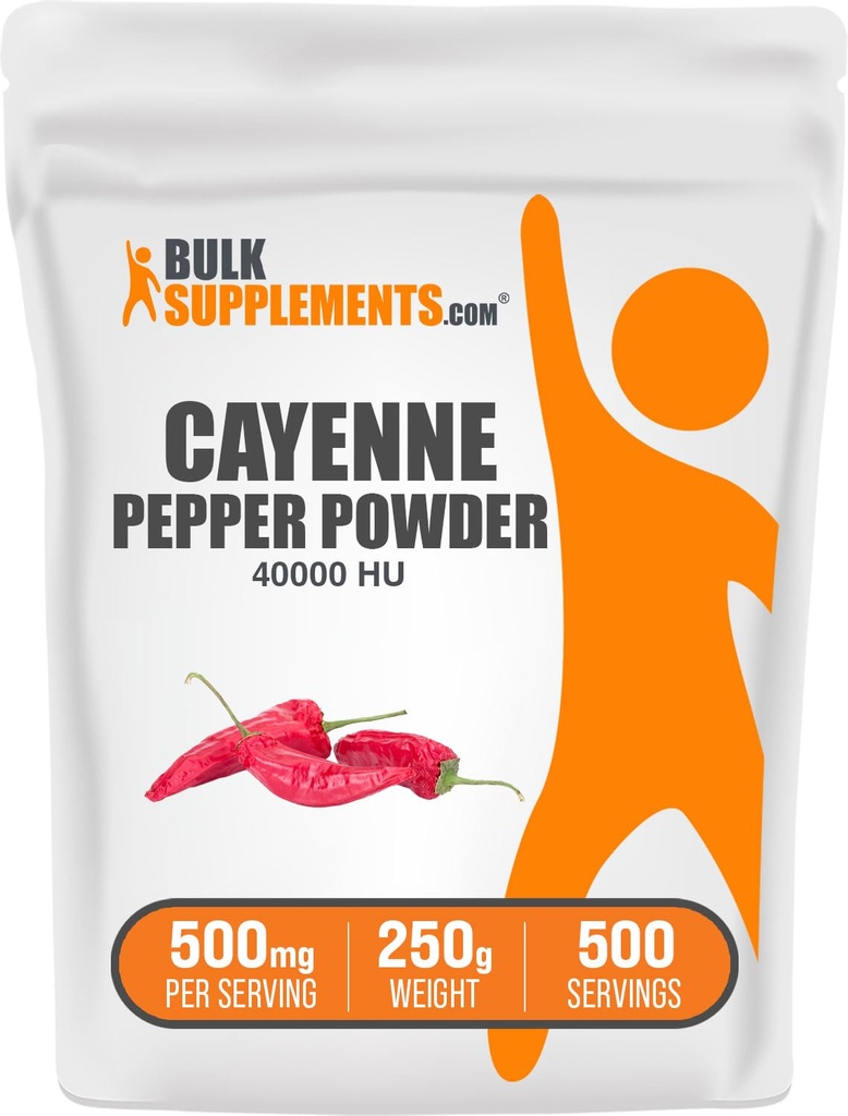 BulkSupplements.com Cayenne Pepper 40000 HU poudre - Suppléments Capsaicin, Cayenne Pepper poudre - Vegan & sans gluten, 500mg par portion, 250g (8,8 oz) (paquet de 1)