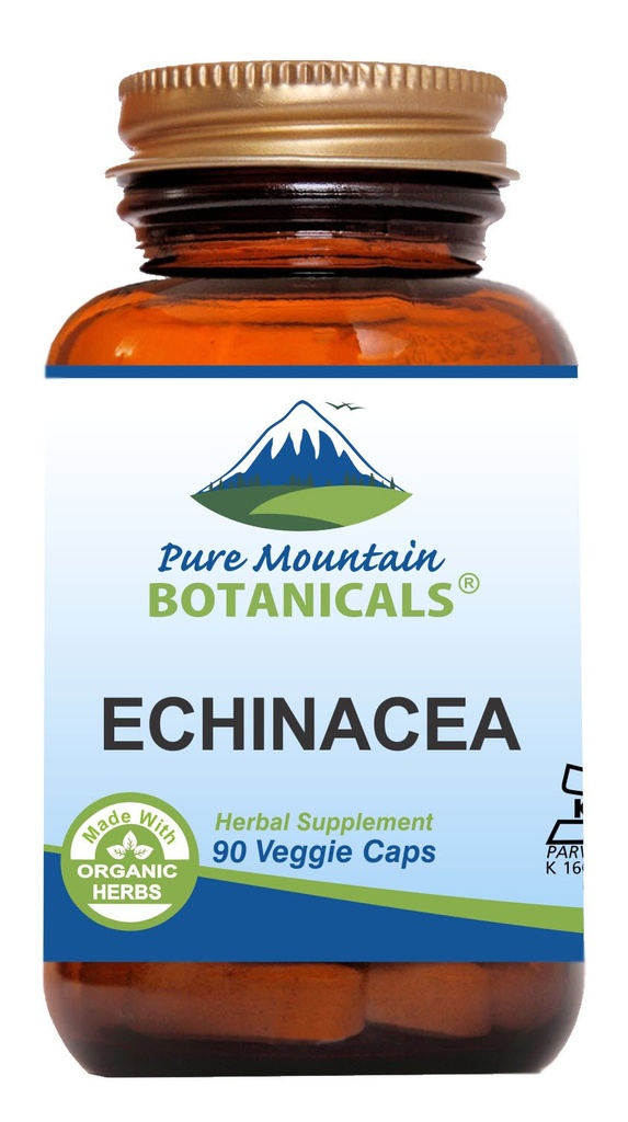 Pure Mountain Botanicals Echinacea Kapseln Supplement - Koschere vegane Kapseln mit 420mg Bio Echinacea Wurzel