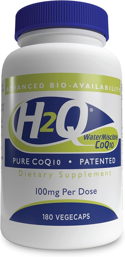 H2Q CoQ-10 avec 8X Absorption plus élevée au-dessus de la norme Q-10-Étudié cliniquement Support de la fonction cardio-vasculaire et mitochondria (Pack de 180)