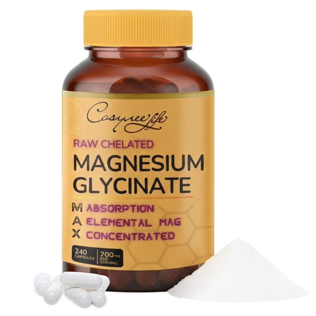Magnesio Glycinate 700mg – Alto assorbimento Chelato 22% Magnesio Elementale – 240 capsule.