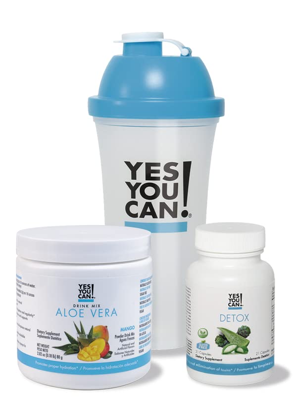 Si' che puoi! Kit Detox Bundle - Include YYC! Capsule, Aloe Vera Drink Mix, e Bottiglia d'acqua, Kit di pulizia del corpo, Pulizia giornaliera e corretta idratazione con vitamine - (Mango)
