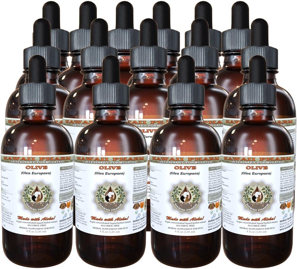 HawaiiPharm Olive (Olea europaea) Organic Dried Leaf Veterinary Natural Alcohol Free Liquid Extract, Pet Herbal Supplement 15x4 oz