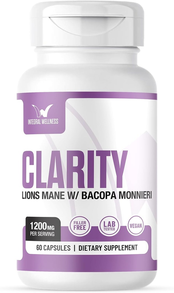 Clarity | Lions Mane + Bacopa - 3rd Party Getestet, Filler-Free, Klinisch dosiert, 60 Count (Pack von 1)
