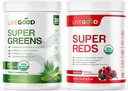 LIVEGOODTM Organic Super Greens & Super Reds Bundle mit Weizen, Gerste, Matcha Green Tea, Aloe, Rübenwurzel, Granit, Vegan, Glutenfrei