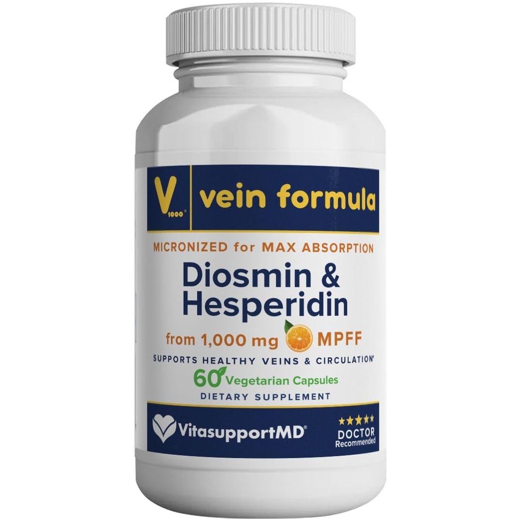 Vein Formula Diosmin Hesperidin 1000mg, Micronized Bioflavonoids Blend for Blood Circulation, Vein Support MPFF Supplemento per Circolazione in gambe e piedi, e Sano supporto di flusso sanguigno, 60 capsule