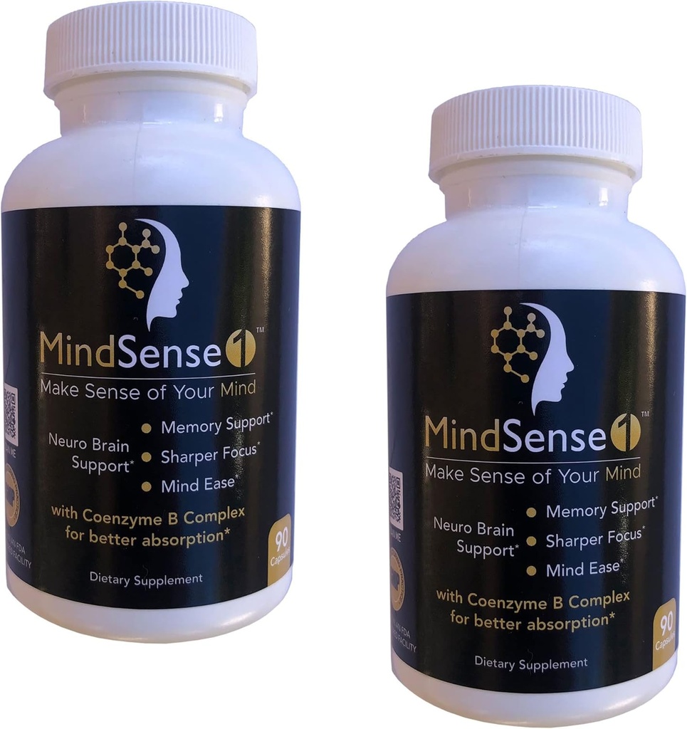 MindSense1, The Ultimate Nootropic Brain Support Supplement - All-Day Focus e Memoria senza Stimolanti, Nutrizione bilanciata con Erbe Sinergiche, Antiossidanti e Minerali 180 Capsule