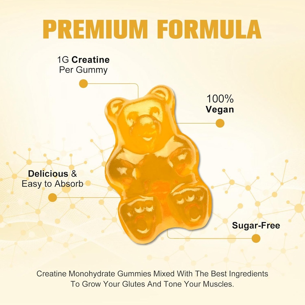 Creatine monohydraté Gommies Force musculaire pour les hommes et les femmes, supplément de stimulation énergétique avant le travail - ananas