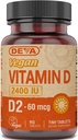 DEVA Vegan Vitamin D2 60 mcg 2400 IU, Ergocalciferol Beilage ohne Tierbestandteile, 90 Tabletten, 1-Pack