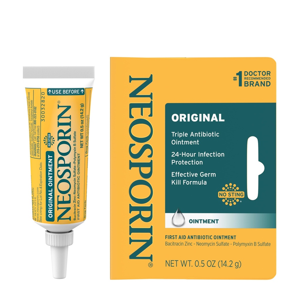 Onguent antibiotique Neosporin original avec du zinc bacitracine pour la protection des infections, le traitement des blessures et l'apparence de la cicatrice Minimisateur pour les coupures, les éraflures et les brûlures mineures,.5 oz