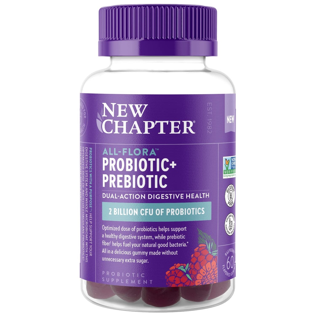 Neues Kapitel Probiotische Gummie für Frauen und Männer, All-Flora (1 Monat Versorgung) – 55% Weniger Zucker+, Formuliert für ganzheitliche Gut-Gesundheit Unterstützung mit Probiotics + Prebiotic Fiber + 100% Vegan + Non-GMO