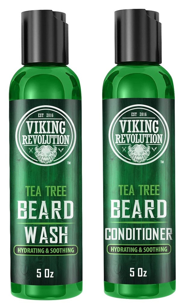 Viking Revolution Tea Tree Beard Wash and Condizionatore Set per gli uomini - Cuscinetto Naturale Softener con Olio di Argan, Vitamina E e Ginseng (5 Oz)