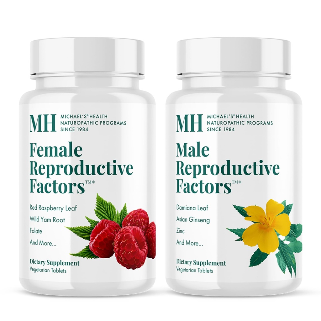 MICHAEL'S Health Naturopathic Programmi maschili e femminili Fattori riproduttivi Coppie' Pack - 60 compresse vegetariane per bottiglia - Nutrienti per il supporto della percezione - 20 Serve per bottiglia