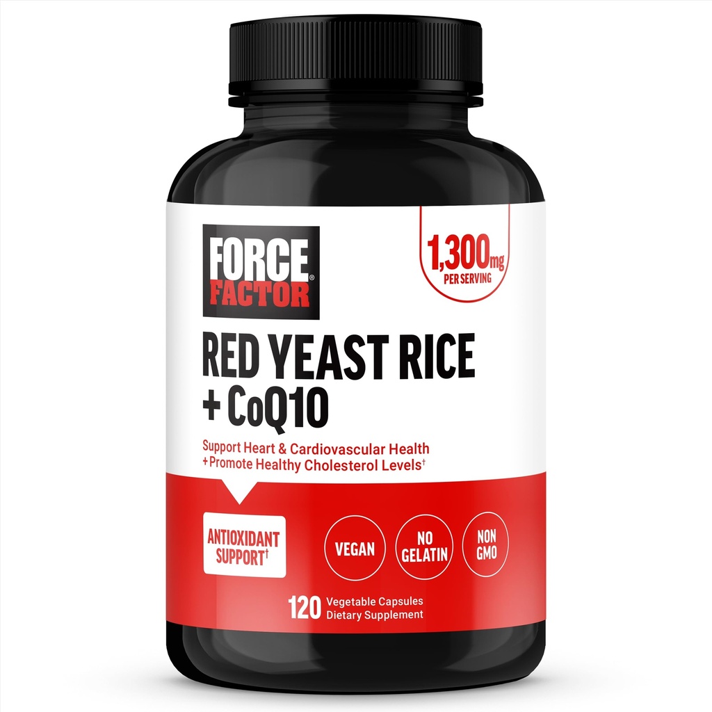 FORCE FACTOR Red Yeast Rice + CoQ10 Ergänzung für Antioxidans Support, Non-GMO, Vegan-Friendly, Premium-Qualität, 120 Kapseln