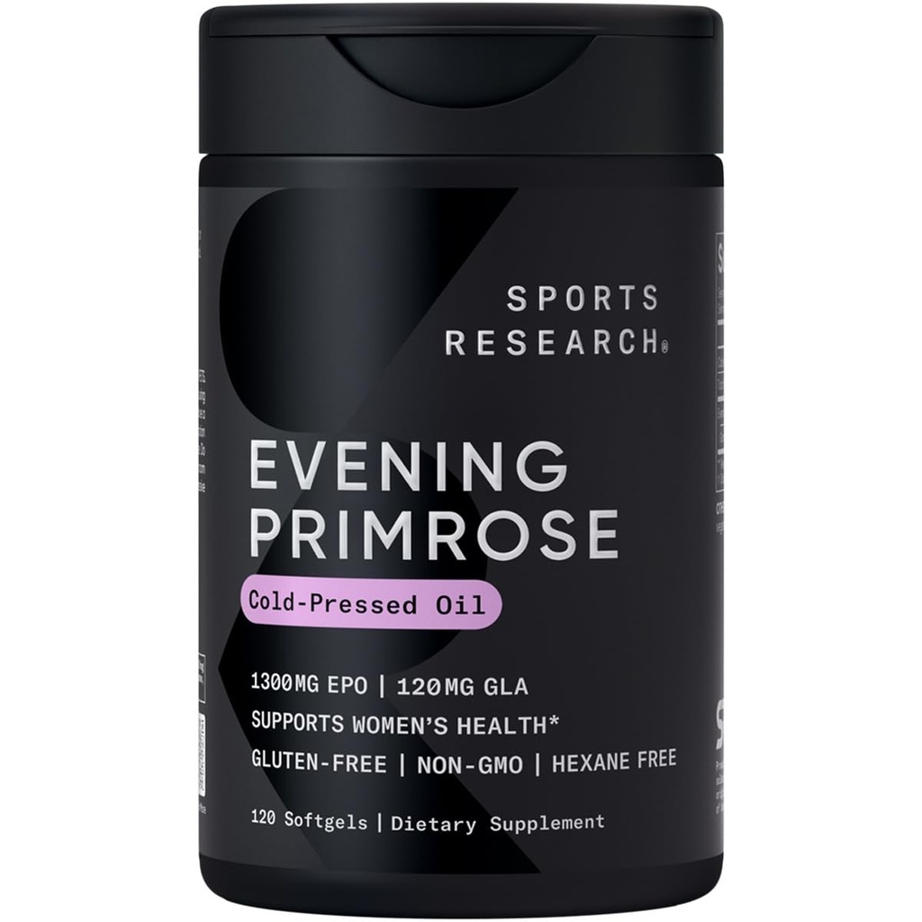 Sports Research® Evening Primrose Oil 1300mg, 120 Kapseln - 10% GLA, kaltgepresst, glutenfrei