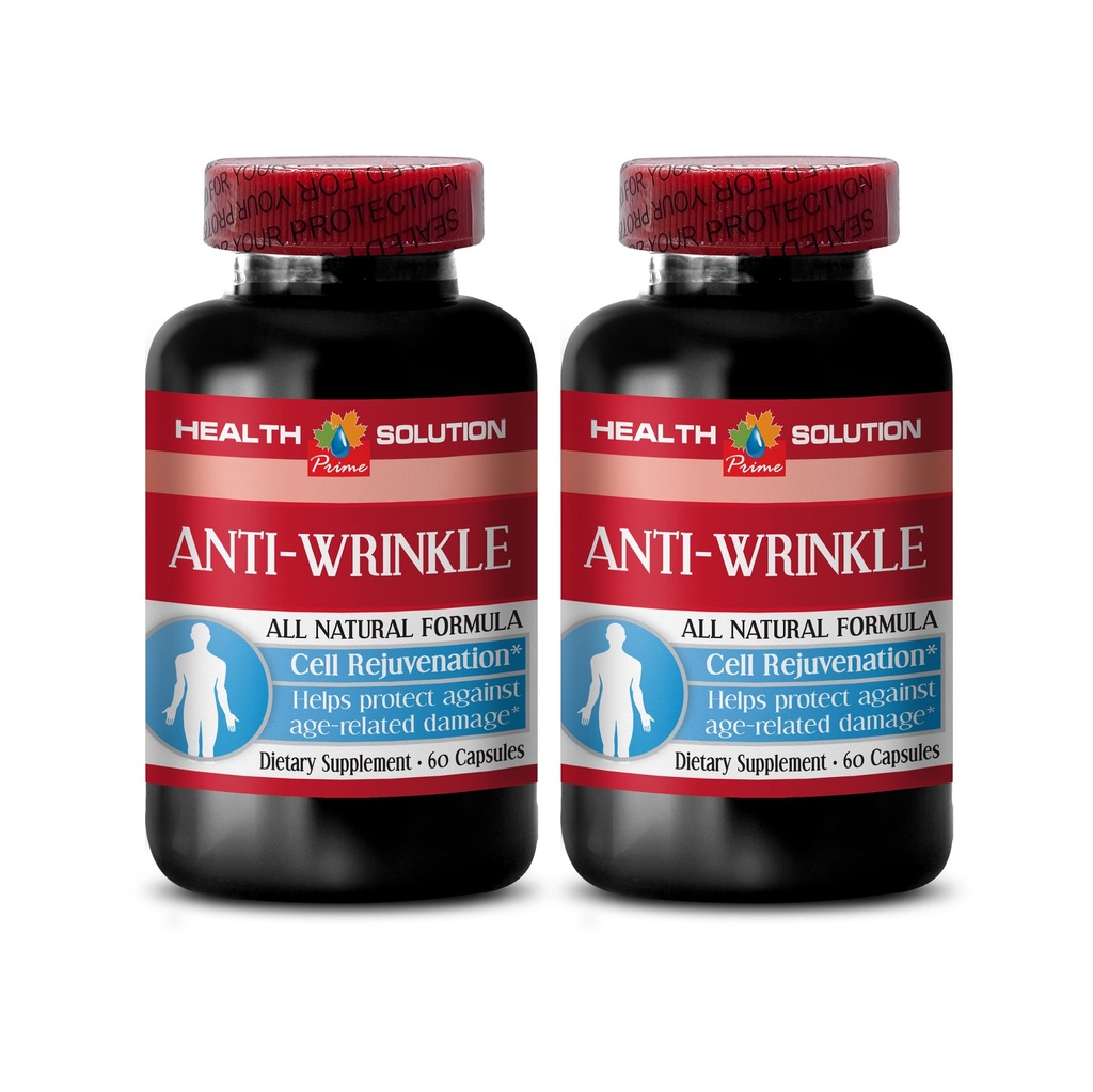 Antifaltenkapseln für Gesicht - ANTI-WRINKLE COMPLEX - Hautmineralien, Anti-Aging-Ergänzung, Vitamin E Kollagen, Serum Anti-Falten, Alpha-Liposäure, Anti-Falten-Pille für Frauen, 2 Bot 120 Caps