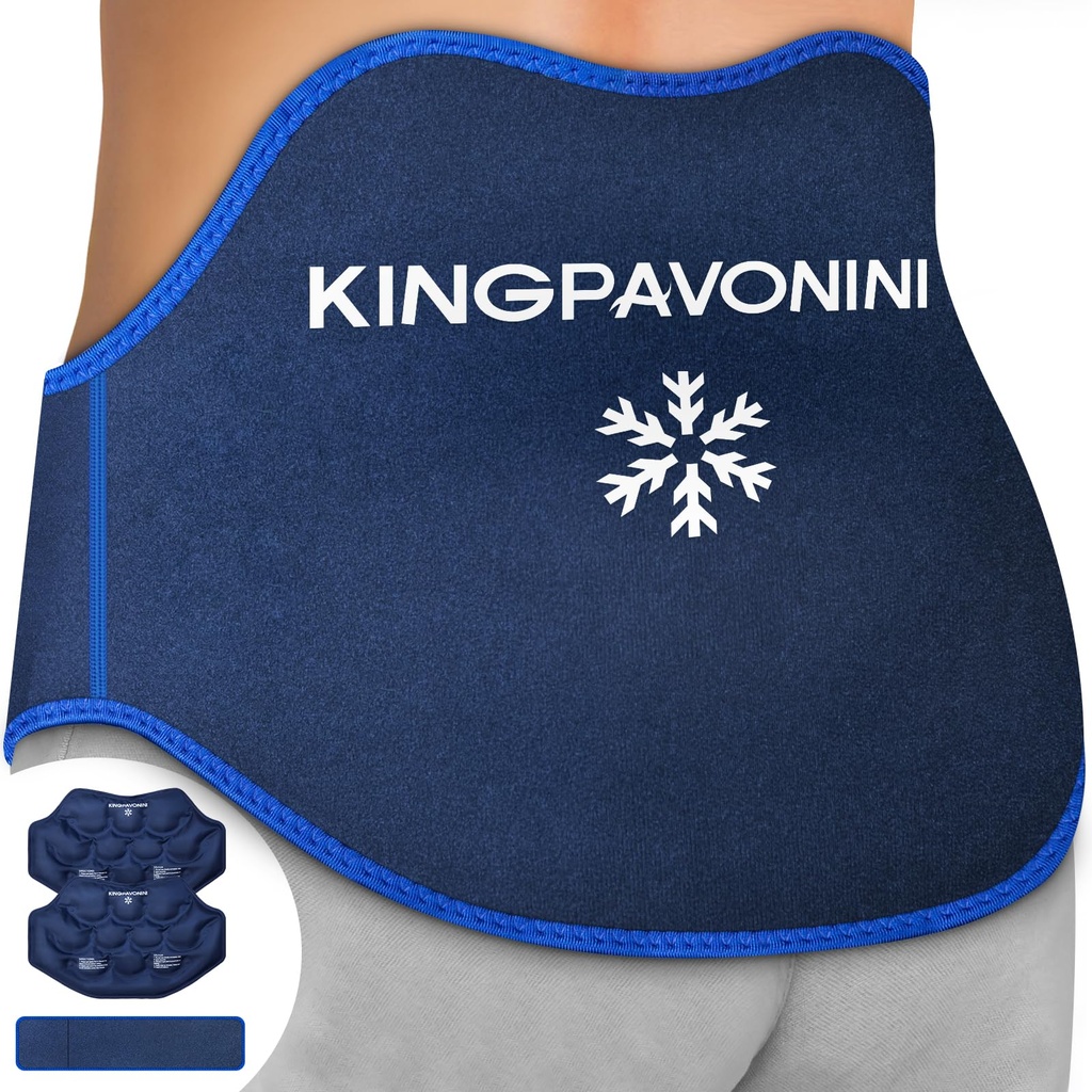 KingPavonini Extra Großes Eispaket für Rückenschmerzen Relief mit Verlängerungsriemen, 2 Pack wiederverwendbare untere Rücken Gel Ice Pack Wrap für Lumbar Surgery, Sciatica, Herniated Disc, Coccyx Pain, Kalt/Hot Therapie