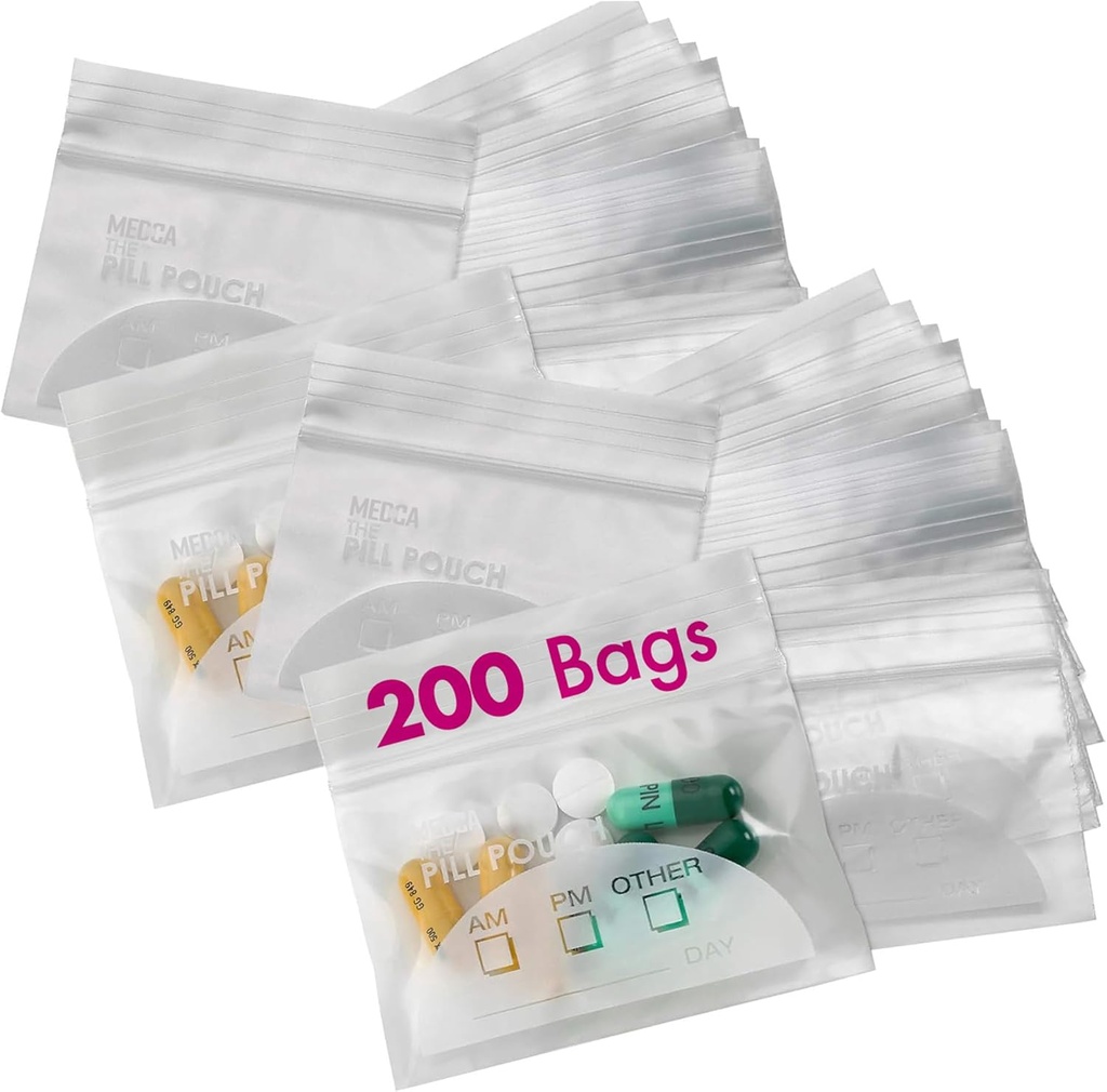 Pill Pouch Bags - (Pack von 200) 3" x 2.75" - BPA Free, Poly Bag Einweg Reißverschluss Pillen Baggies, Täglich AM Reisen Medizin Organizer Aufbewahrung Pouches, Best Clear Wiederverwendbar mit Aufschrift Etiketten