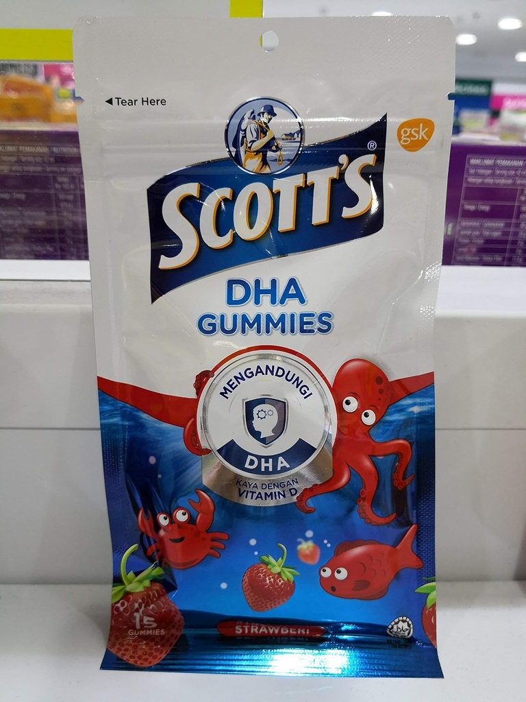 Scott's DHA Gummies,Strawberry Flavour, 15s,Vitamin D,Essential for Healthy Growth & Development in Children and Healthy Immune Function.