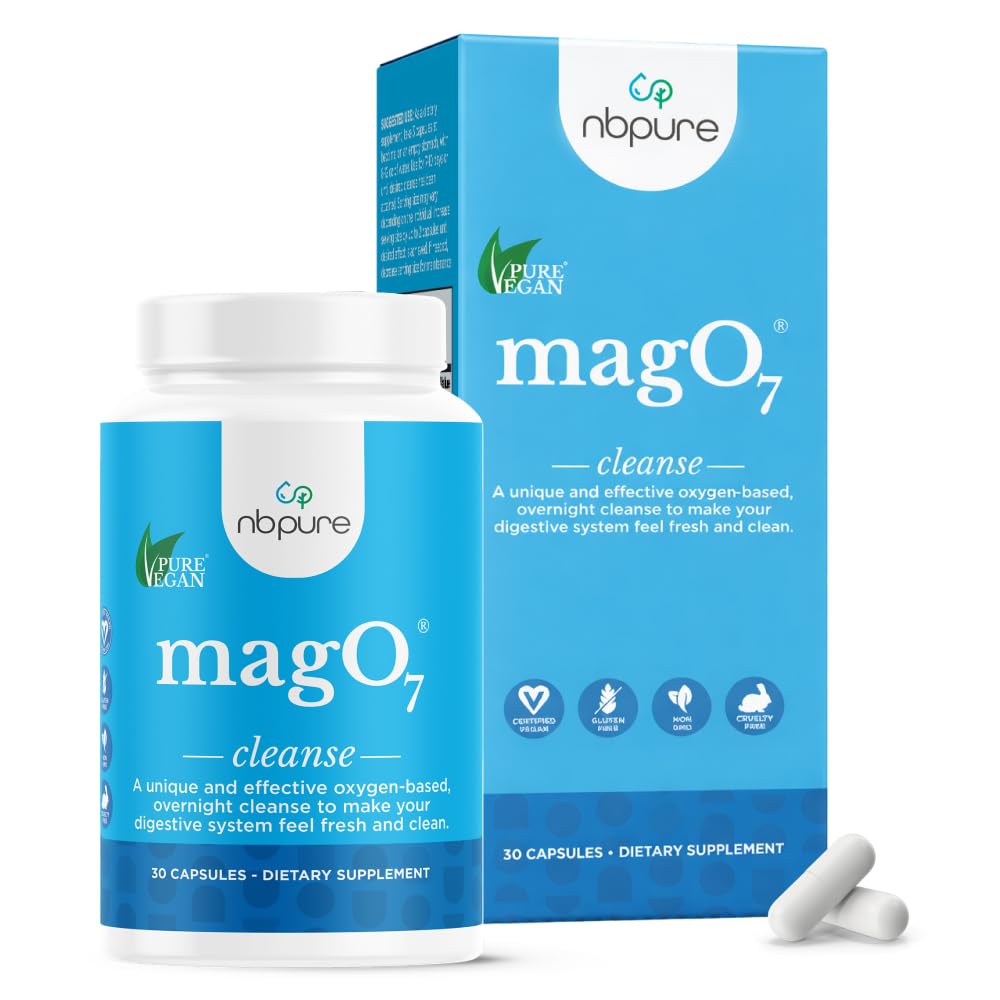 nbpure MagO7 - Natural Colon Cleanse & Detox - Rilievo di costipazione occasionale, Ammorbidimento dello sgabello, & Bloating Supporto per gli uomini e le donne - Ossido di magnesio ozonizzato, 30 capsule