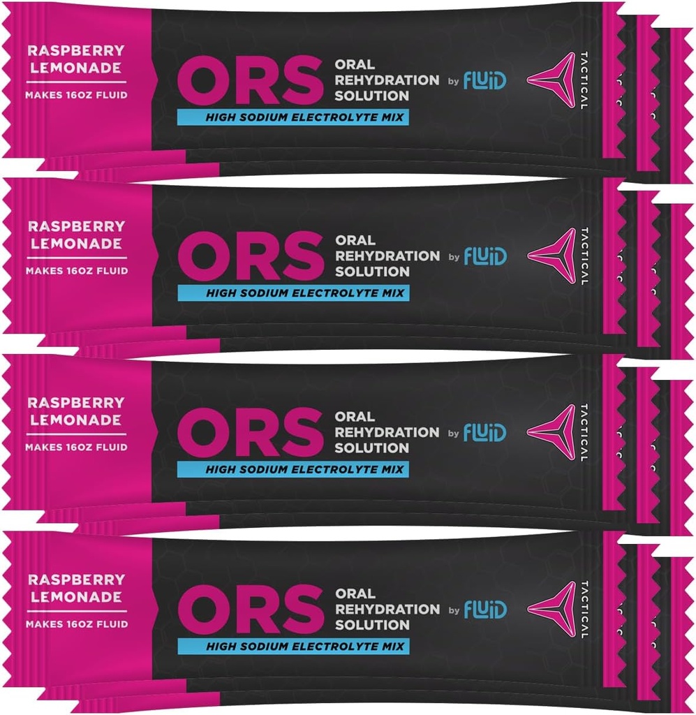 Fluid Tactical - ORS Extreme Dehydration Electrolytes, Raspberry Lemonade | 12 Count Stick Packs