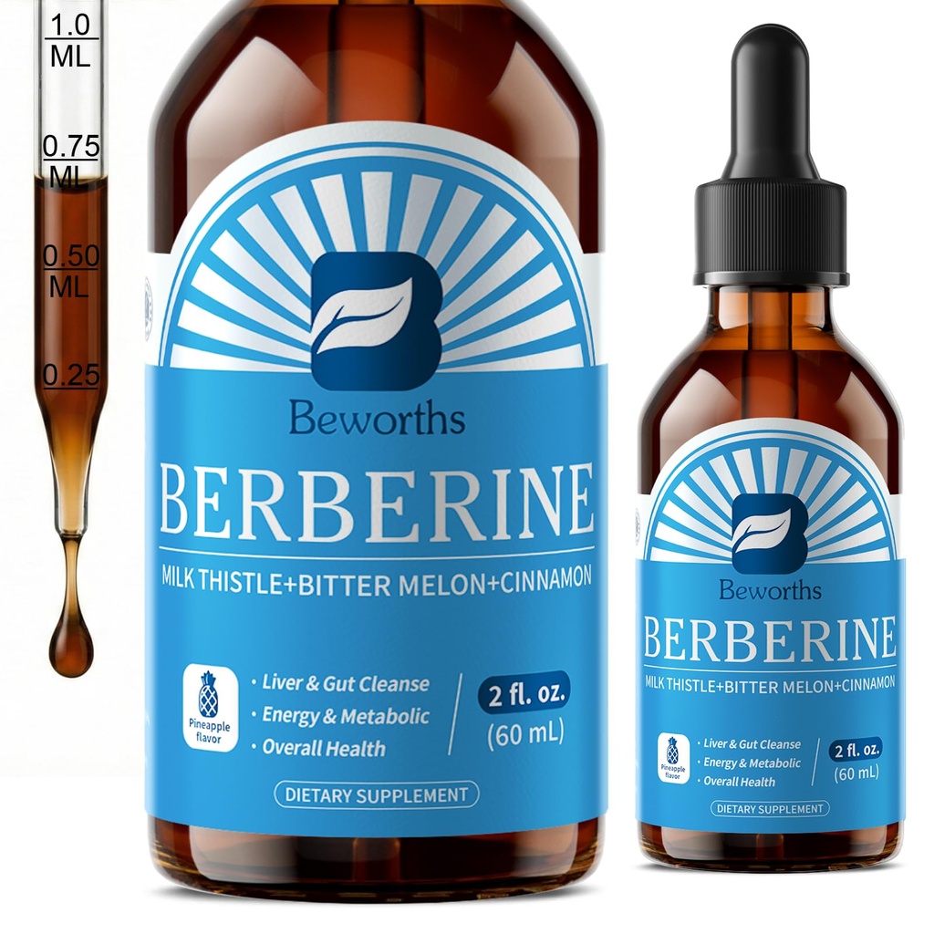 Integratore di Berberina con Ceylon Cinnamon - Gocce liquide di Berberina con curcumina curcuma, cannella di Ceylon, Melone di Bitter, Phytosome di Berberina per il sistema di digestione, supporto sanitario immunitario -Vegetarian