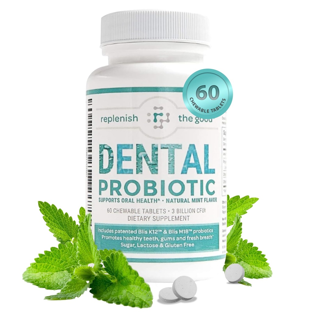 Dental Oral Probiotic, 60 Chewable Tablets - Ergänzungen w/BLIS K12 & M18 - Bad Breath Treatment for Adults - Boosts Oral Health - Kämpfe Halitosis, Tooth Decay, Strep Throat (Mint Flavor)
