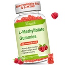 L-méthylfolate 15 mg Gommies avec du méthyl B12, supplément de folate pour l'humeur, santé du cerveau, soutien immunitaire, parfum de framboise, 60 comte
