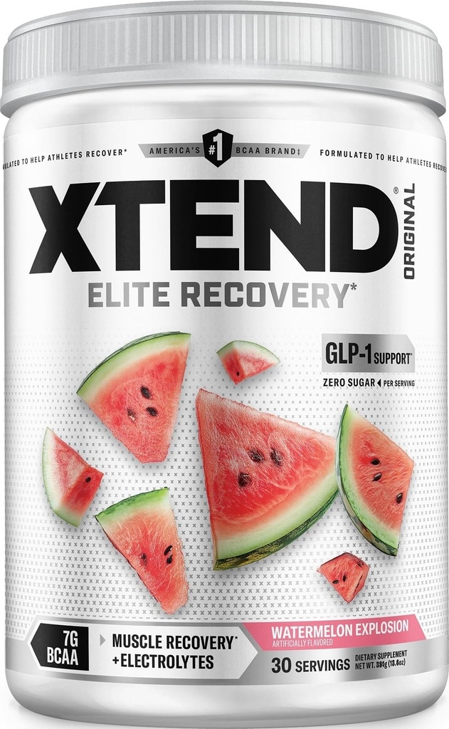 Xtend original BCAA poudre, 7g BCAAs et 2,5g L-Glutamine pour la récupération musculaire Hydratation et maigre Muscle, sans sucre Intra et post-entraînement boisson avec électrolytes, explosion de pastèque, 30 portions