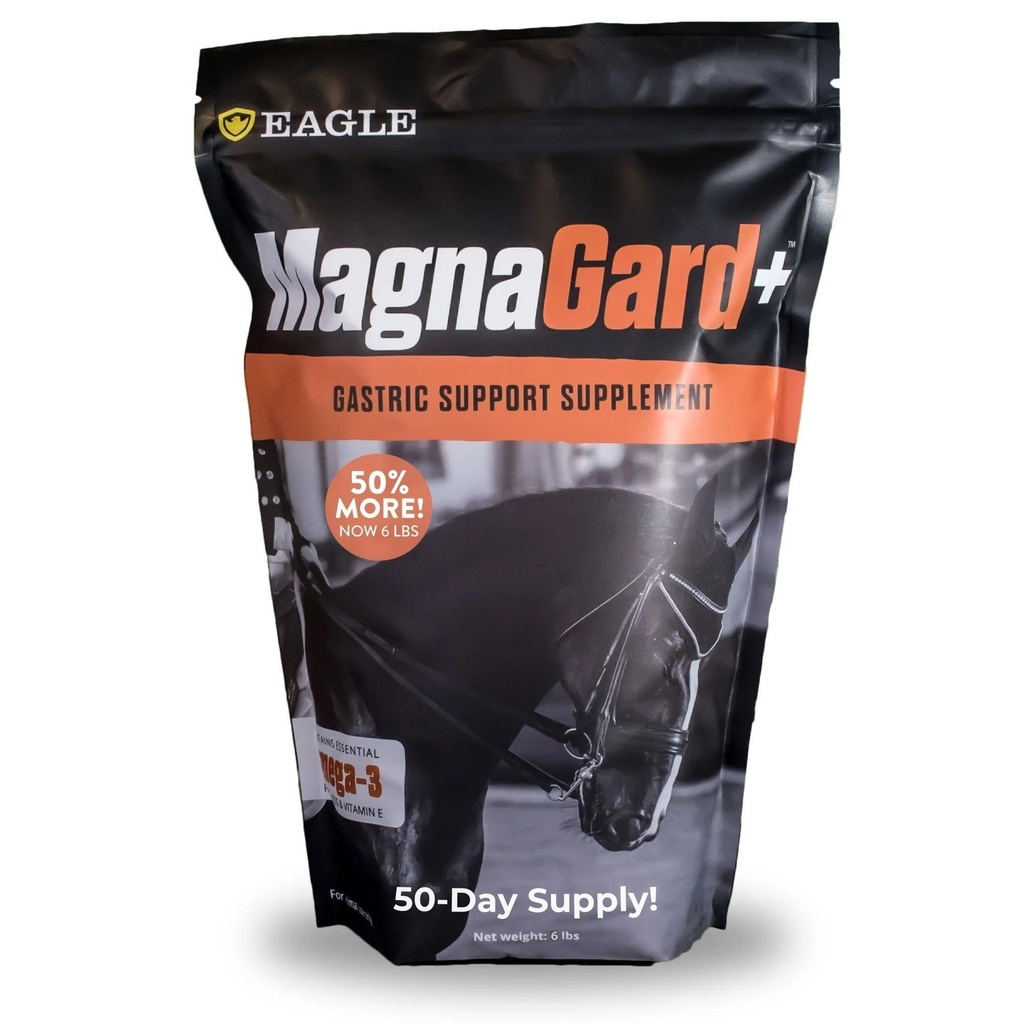 Plus Magen-Unterstützung Ergänzung für Pferde mit Omega 3s | Relieves Ulcers, Calming Supplement, Magnesium & andere Vital-Mineralien | Pulver, 6 Pfund Tasche, 45-Tage-Versorgung | von Eagle Equine