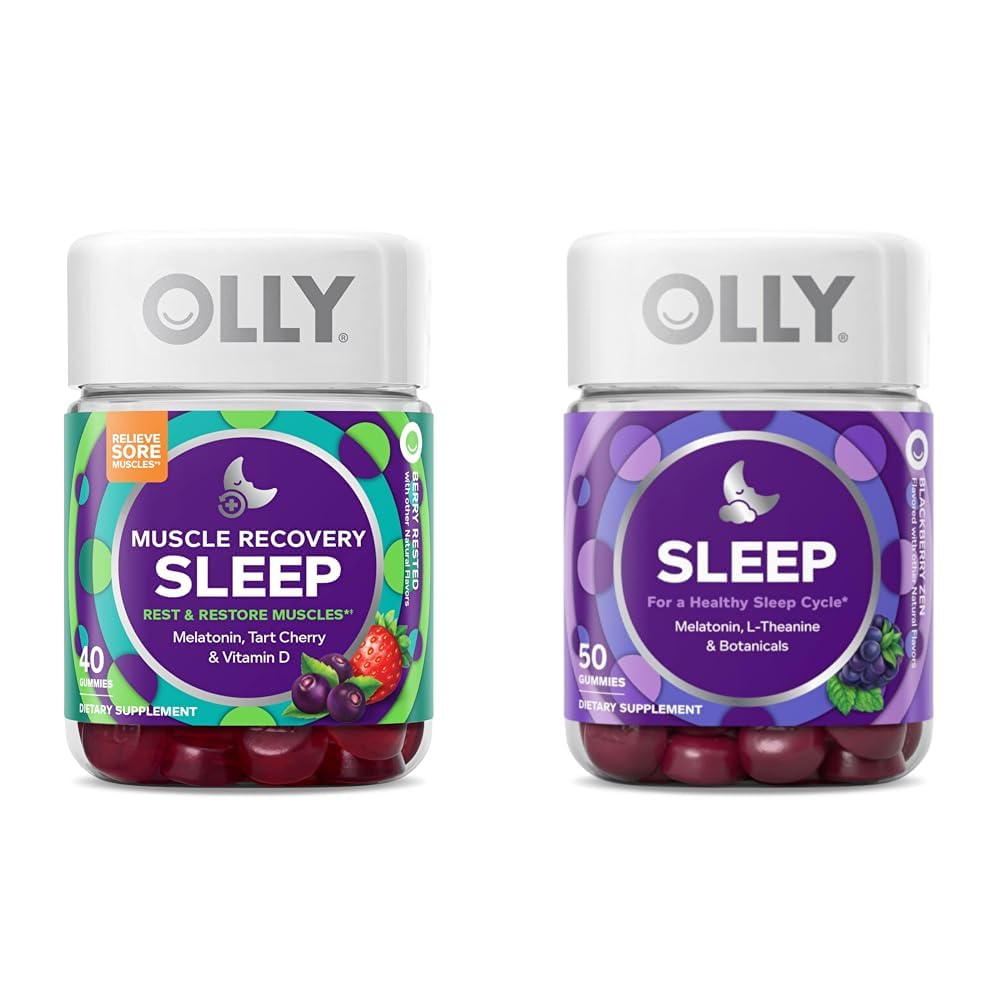 OLLY recupero del muscolo sonno gommoni con melatonina, ciliegia del Tart, vitamina D, 40 conte sonno gommoso con melatonina, L-teanina, camomilla, 50 conte