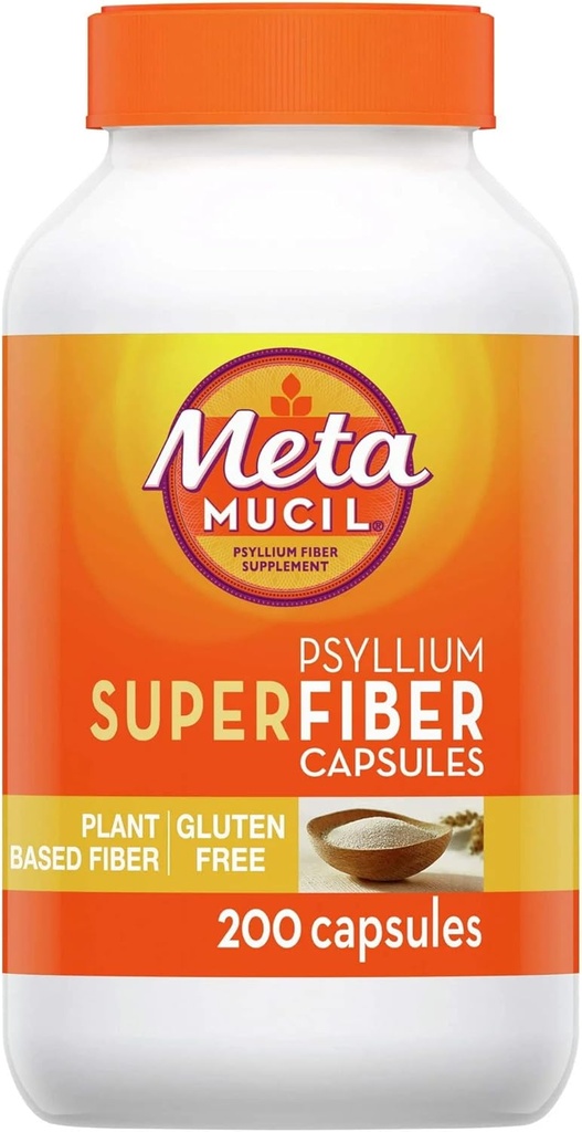 Metamucil SuperFiber Psyllium Kapseln, Glutenfrei und Sugar-Free, 200 Ct