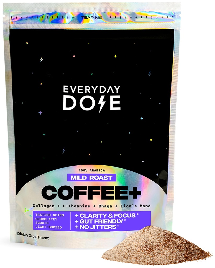 Täglich Dose Premium adaptogenic Pilz Kaffee mit Gras-Fed Collagen, Chaga, Lions Mane & L-Theanine für bessere Fokus, Energie, Verdauung, Haut und Immunität 30 Servierungen