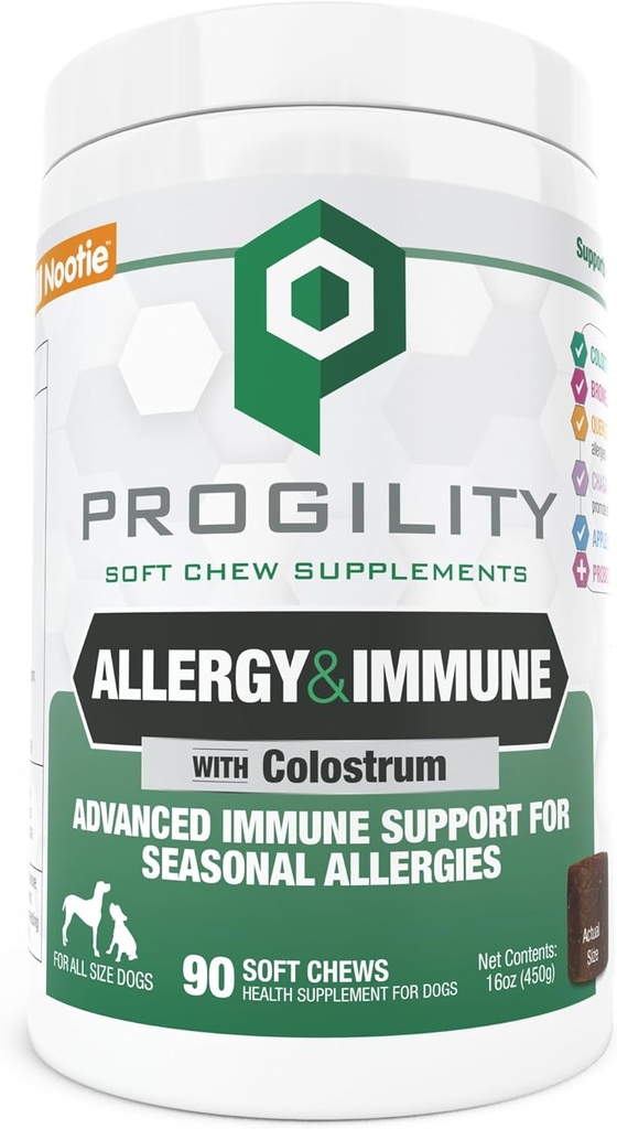 Nootie Progility Allergie & Supplément Immune, Allergies saisonnières Supplément de soutien immunitaire avancé pour chiens, 90 Chews doux par conteneur