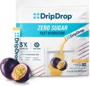 DripDrop Sugar Free Hydration Packets - Zero Passion Fruit - Single Serve Electrolytes Powder Drink Mix - Non-GMO, Gluten Free, Vegan - 32 Stick