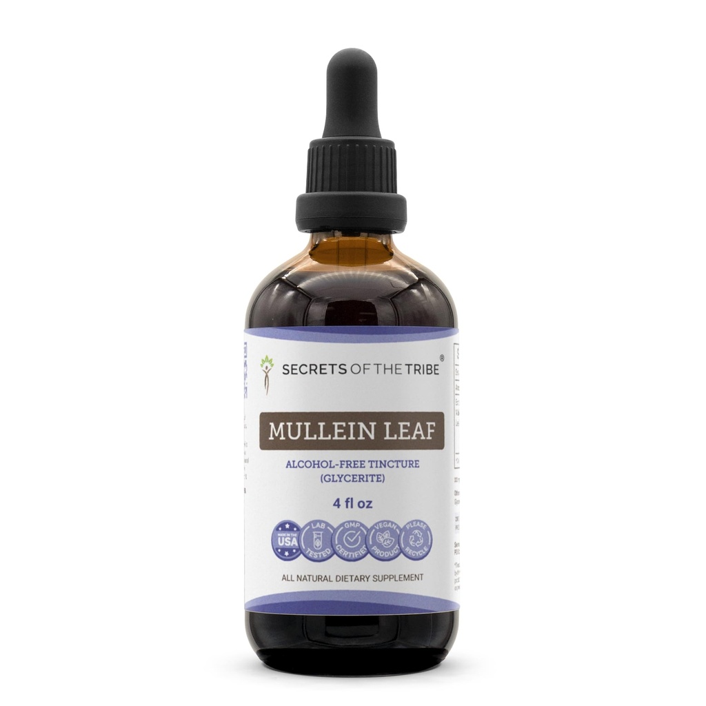 Segreti della Tribe Mullein Leaf Alcohol-Free Liquid Extract, Mullein (Verbascum thapsus) Integratore di tintura (4 FL OZ)