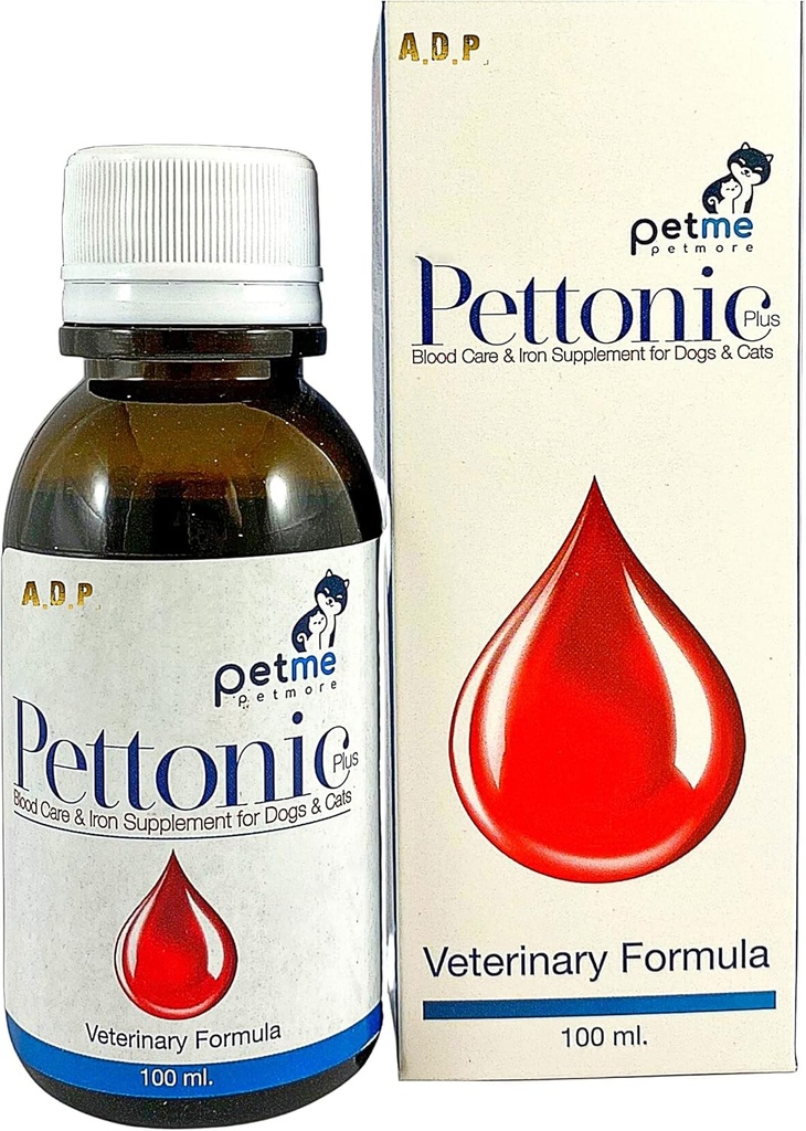 PETTONIC 100 ML. Tonico Pet Booster Liquid Dog Supporto Sangue Ferro Supplemento per cani e gatti Puppies Kitten Food Multi Vitamine Folic B6 B12 Promuove la cella di sangue rossa, l'energia e l'immunità di aumento veloce