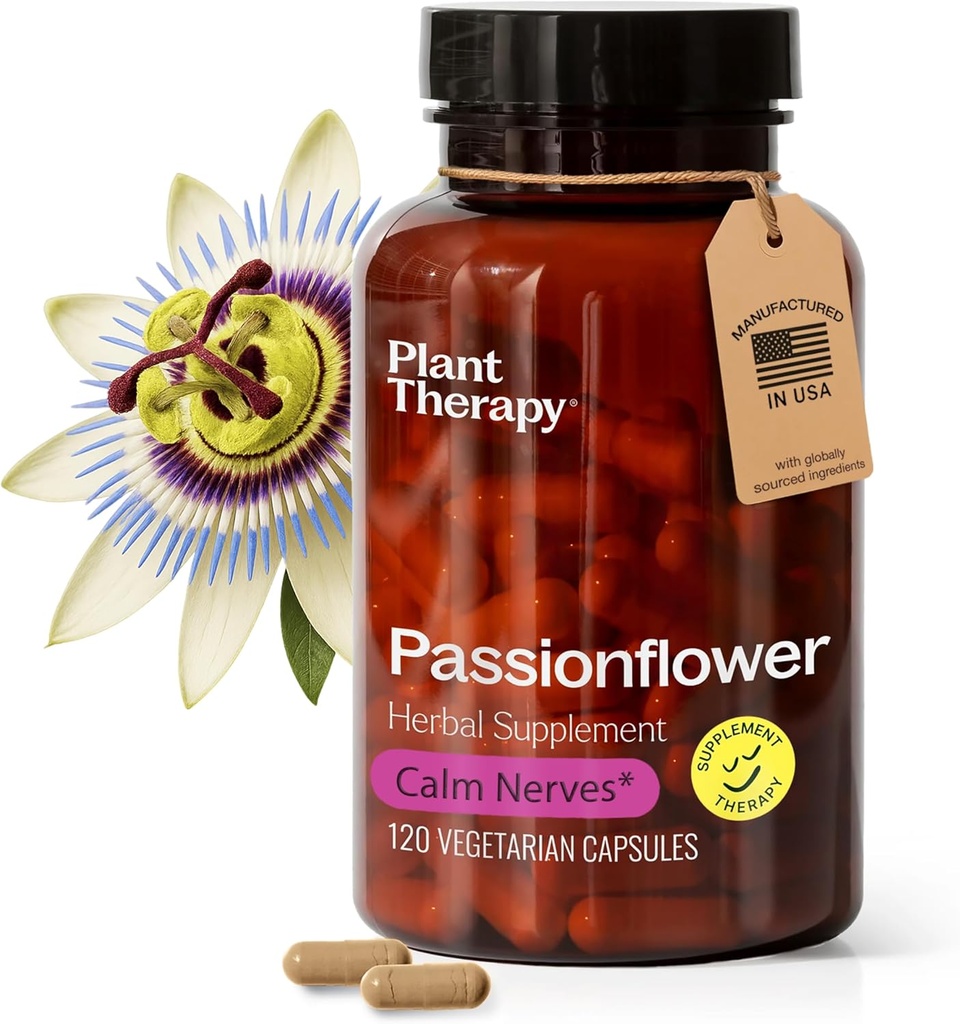 Pflanzentherapie Passion Blumenkapseln Hergestellt in USA Calms Nerves, unterstützt Schlaf, Great Way to Wind Down Supplements für Damen &amp; Herren 120 Count Vegetarische Kapsel
