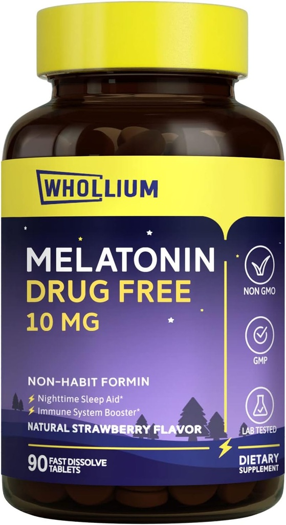 Melatonin 10 mg, natürliche Erdbeer-Flamvor, leicht gefilzt, Nachtruhe, Mind Calm, 90 Tabs
