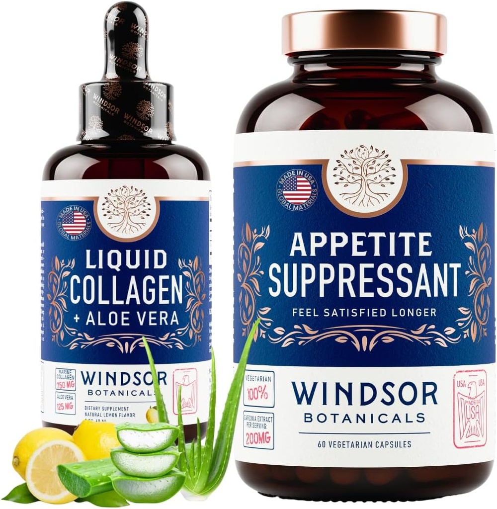 WINDSOR BOTANICALs Appetite Suppressant e liquido Collagen dieta marina e bellezza Bundle