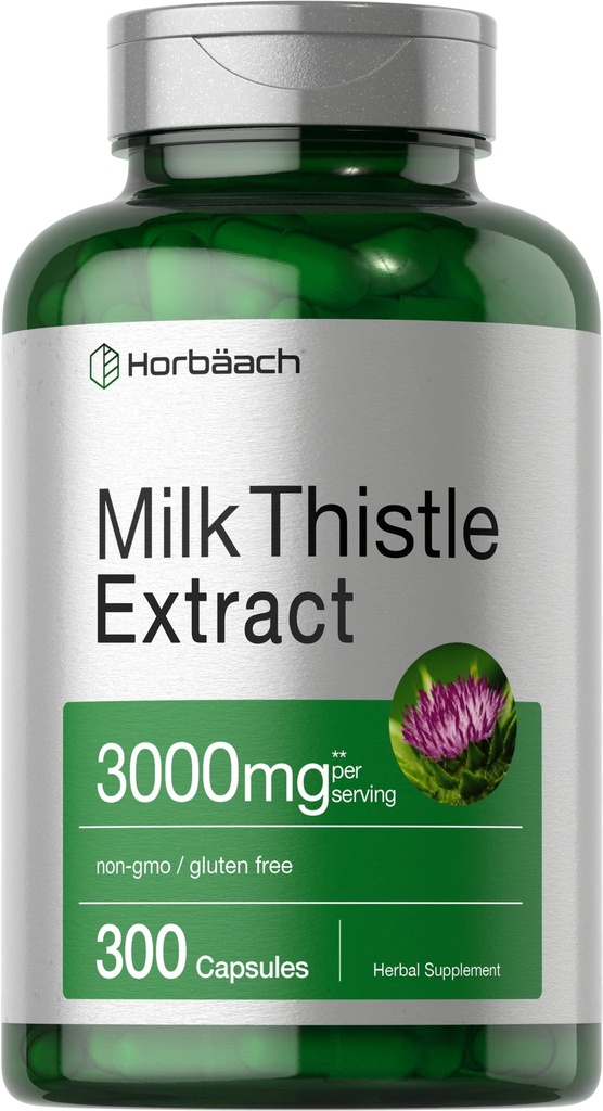 Horbäach Milk Thistle Supplement | 300 Capsules | Herbal Extract | Non-GMO, Gluten Free