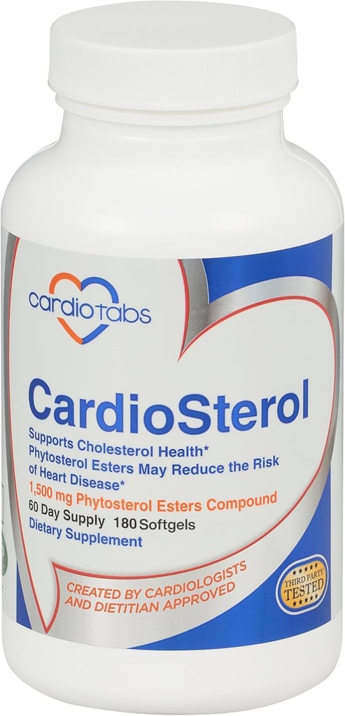 CardioSterol, 1,5 Grammi di piante-Based Phytosterol Esters Plus Fish Oil, supplemento di supporto del colesterolo, contiene Tocoferoli misti, Supplemento di Steli vegetali - 60 giorni di alimentazione - 180 Softgels