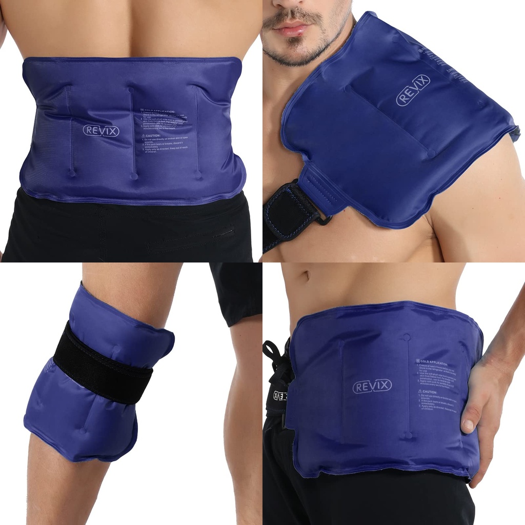 REFIX Ice Pack for Injuries Gel réutilisable pour le bas du dos, packs froids pour l'épaule arrière, l'ormeau, la hanche, la jambe, l'enroulement autour du genou entier, compression froide douce, 16 × 9" Marine