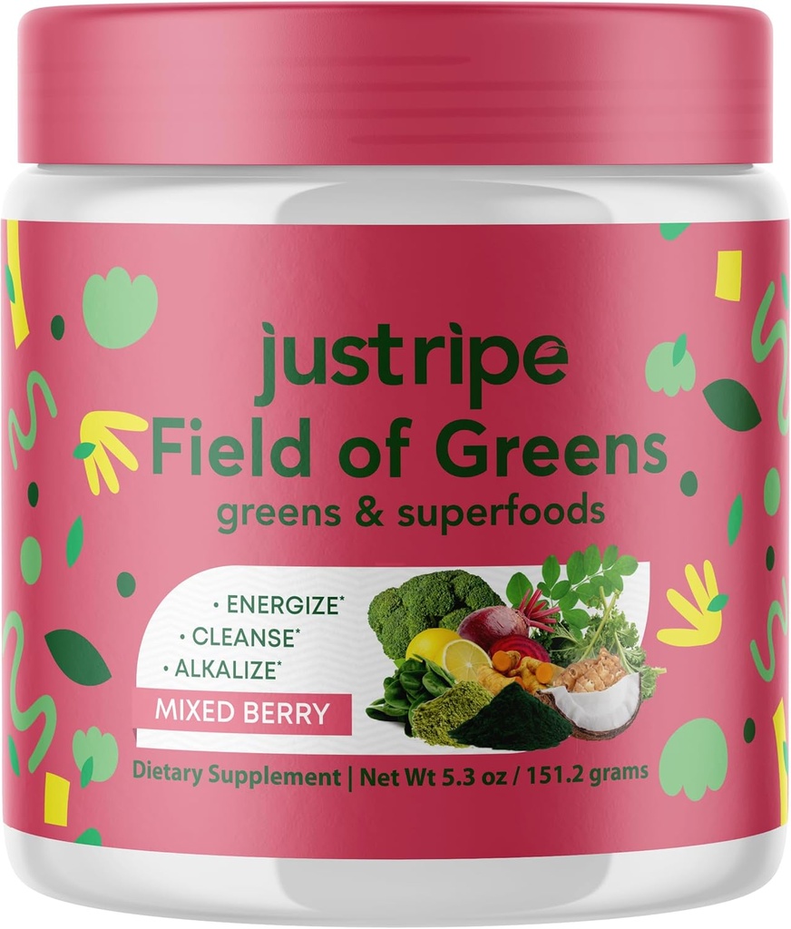 Champ de poudre de superaliments de Greens avec Spiruline biologique, Chlorella, poudre de racine de betterave - Bacillus Coagulans Probiotic, un mélange à base de plantes pour soutenir la santé des vautours, l'immunité, 28 scoops - Berry mixte