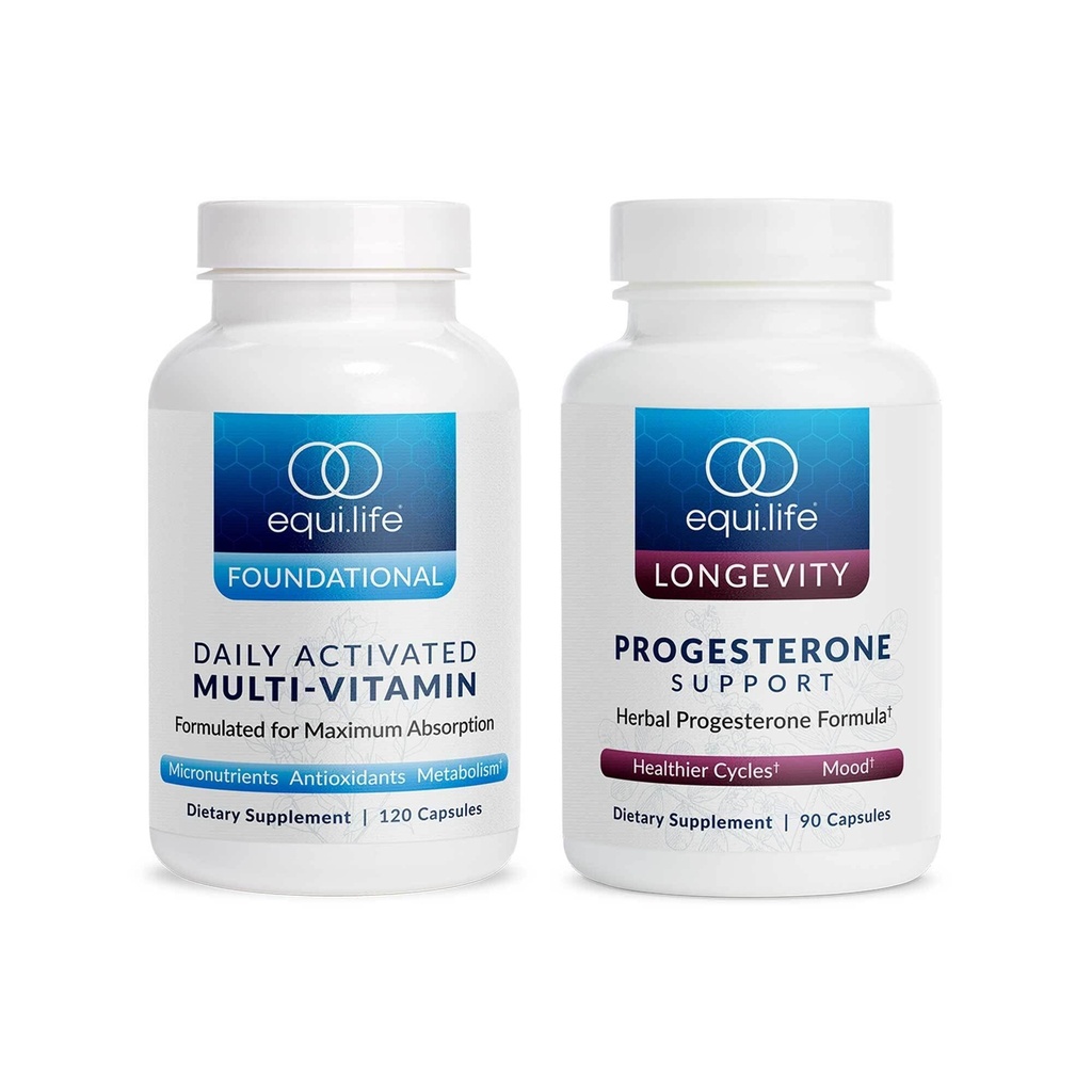 Equilife - Multi-Vitamina attivata tutti i giorni (30 Serve) e supporto Progesterone (90 ct.) Bundle, 21 Vitamine Esssenziali e Integratore di Ormone Erbale